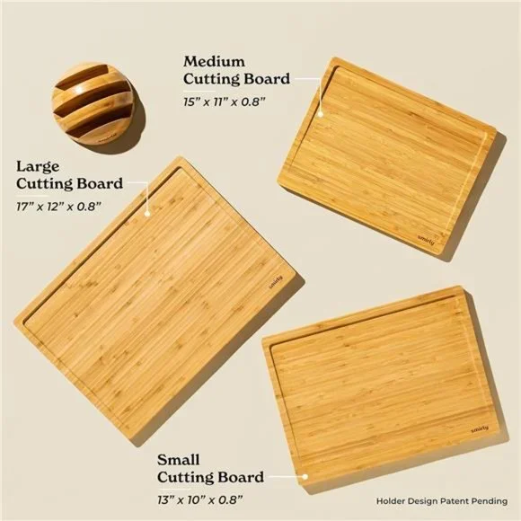 Wood Cutting Boards For Kitchen - Bamboo Cutting Board Set with Holder